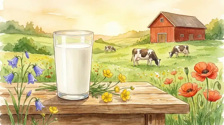 Et glass melk i et norsk sommerlandskap på verdens melkedag 1. juni