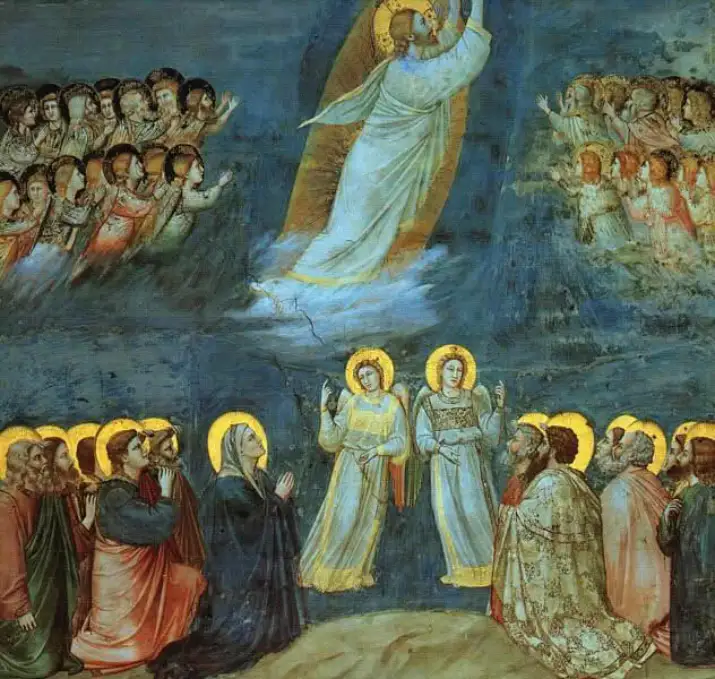 Kristi himmelfart fremstilt på en freske av den italienske renessansekunstneren Giotto di Bondone fra rundt 1305